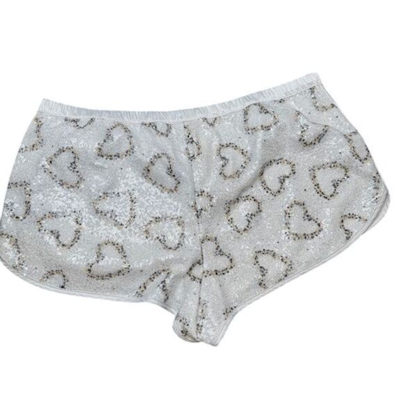 Victoria's Secret Sequin Hearts Shorts White Satin Drawstring Waist Size XL - Picture 5 of 9